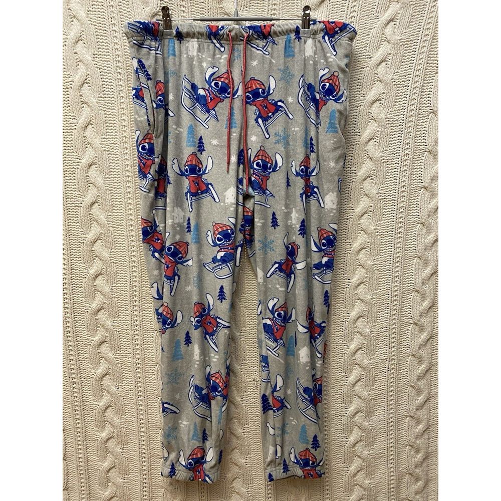 Disney Lilo & Stitch Womens Xl 16-18 Soft Draw String Pajama Bottoms Gray Euc